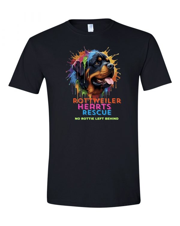 Rottweiler Hearts Rescue Colorful Design- print on FRONT of t-shirt