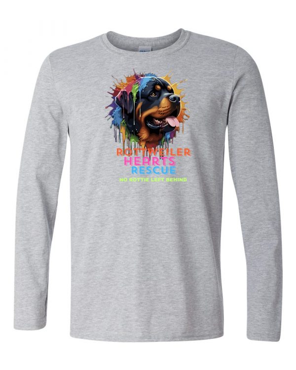 Rottweiler Hearts Rescue Colorful Design- Print on BACK of long sleeve shirt