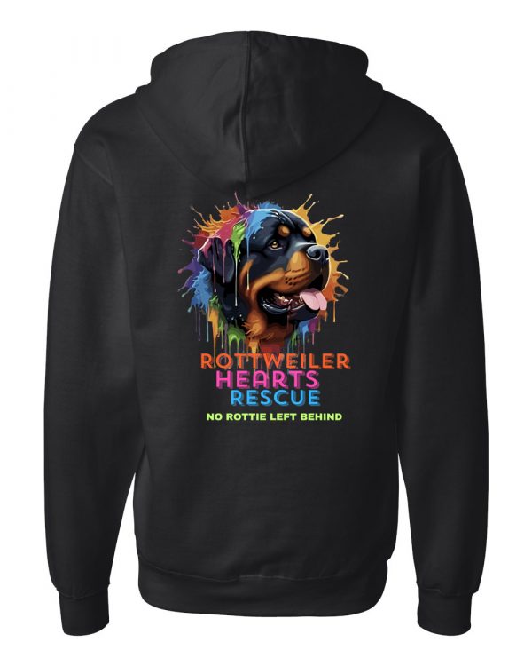 Rottweiler Hearts Rescue Colorful Hoodie design on BACK