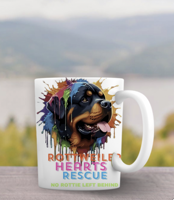 Rottweiler Hearts Rescue colorful coffee mug